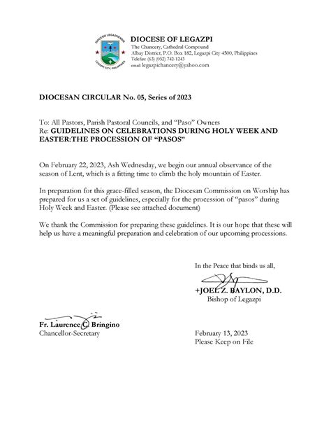 diocese of legazpi|Diocesan Circular No. 5, Series of .